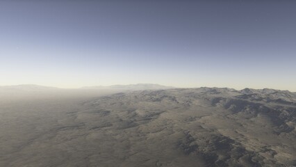 Exoplanet fantastic landscape. Beautiful views of the mountains and sky with unexplored planets. 3D illustration.
