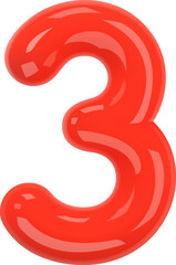 Naklejka premium Number 3 Sign. Realistic Red Plastic Glossy 3D Number Three isolated on transparent background. Birthday, Anniversary, Christmas, Xmas, New year, Holiday Sale Concept. 3d vector illustration