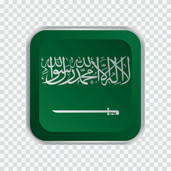 Flag of Saudi Arabia on square button on transparent background element for websites.