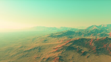 Fototapeta premium Mars like red planet, with arid landscape, rocky hills and mountains, for space exploration and science fiction backgrounds. 