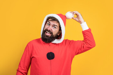 santa claus bearded man wish happy new year and merry christmas holiday ready to celebrate winter...