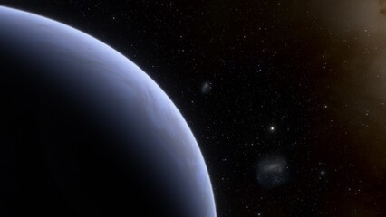 super-earth planet, realistic exoplanet, planet suitable for colonization, earth-like planet in far space, planets background 3d render
