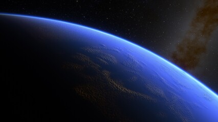 super-earth planet, realistic exoplanet, planet suitable for colonization, earth-like planet in far space, planets background 3d render
