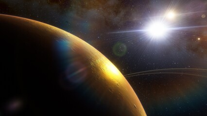 Naklejka premium Planets and galaxy, science fiction wallpaper. Beauty of deep space. Billions of galaxy in the universe Cosmic art background 3d render 