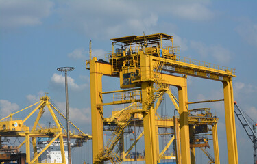 Fototapeta na wymiar Port authority inside with crane 