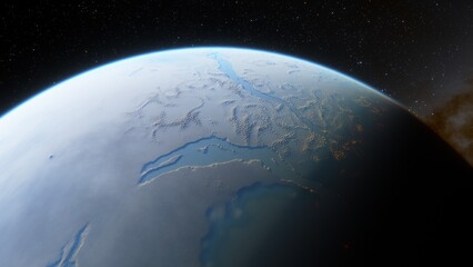 Planets and galaxy, science fiction wallpaper. Beauty of deep space. Billions of galaxy in the universe Cosmic art background 3d render
