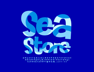 Vector creative banner Sea Store. Trendy handwritten Font. Artistic Alphabet Letters and Numbers