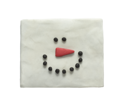Snowman icon face smile made of plasticine isolated on transparent background. Snowman icon flat style. Snowman design for gift tag, t-shirt print, Christmas and New Year greeting card