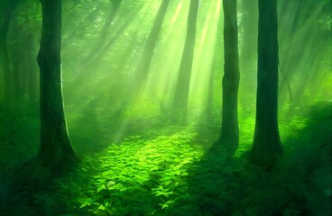 Obraz premium green forest in the morning