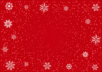 Fototapeta na wymiar Red background with snowflakes and snowfall. Merry Christmas and Happy New Year banner