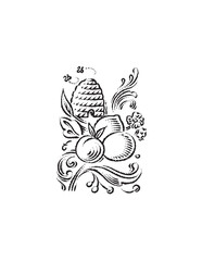 illustration of beehive and fruit