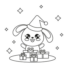 christmas coloring page rabbit with gifts