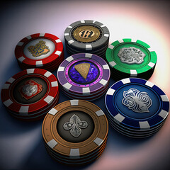 illustration of casino chips in different colors, digital art