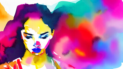 Abstract Water Color Portrait of Girl Background with Generative AI.