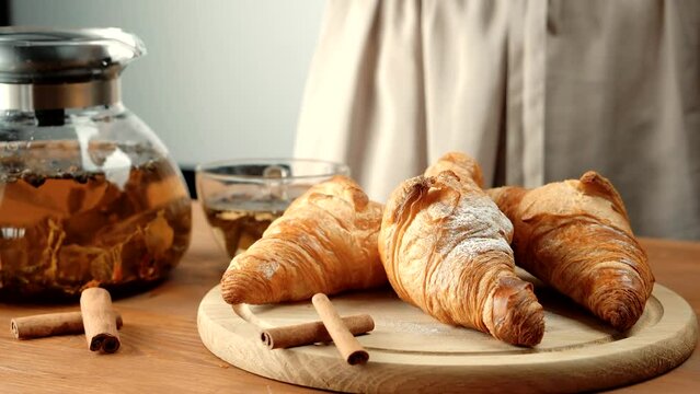 crispy croissant on breakfast. delicious croissants french cuisine