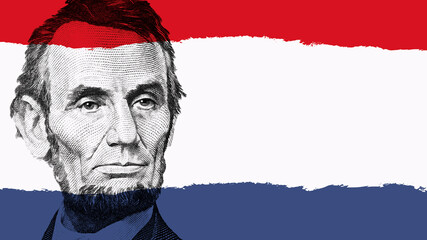 Abraham Lincoln red white blue $5 looking sad	