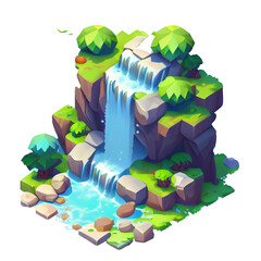 fantasy waterfall game concept art on transparent background