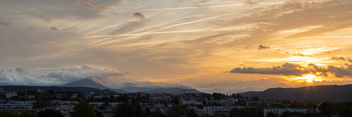the Sainte Victoire mountain in the light of a cloudy autumn morning
