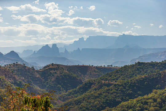 Magnificent landscape view of the Simien Mountains National Park in Northern Ethiopia