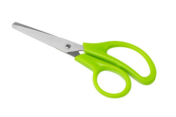 Scissors isolated on white background. Scissors with green handles.