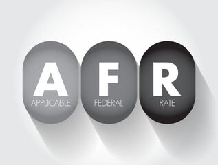 AFR - Applicable Federal Rate is the minimum interest rate that the Internal Revenue Service allows for private loans, acronym text concept background