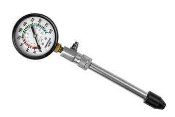 Engine compression gauge isolated on white background. Engine compression tester