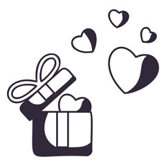Opened gift box with flying heart icon