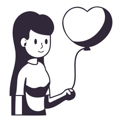 Girl with heart balloon icon