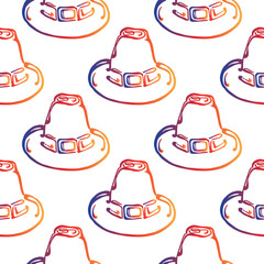 Thanksgiving seamless pattern with hand drawn pilgrim hat. Gradient from orange and deep violet. Suitable for packaging, wrappers, fabric design