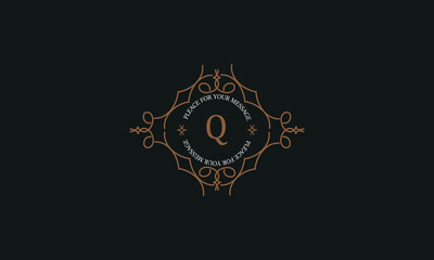 Vintage monogram or logo template from elegant calligraphic lines. Vector illustrations with the letter Q