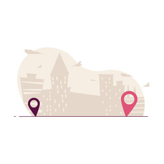 Delivering order in city, map pointers, destination. Vector illustration for shipping service, transport, navigation concept