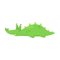 Cartoon crocodile character vector illustration. Drawing of cute alligator sleeping isolated on white background. Animals, mascot concept