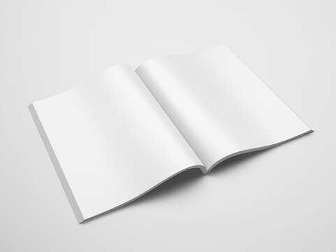 3D Illustration. White open magazine mockup isolated on white background