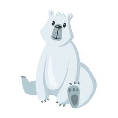 Polar bear. White arctic animal sitting and smiling. Cartoon vector illustration. Fauna concept