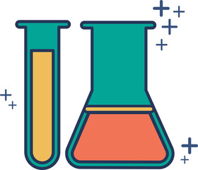 Test tube icon illustration glyph style design with color and plus sign.