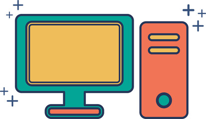 Computer icon illustration glyph style design with color and plus sign.