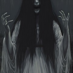 A woman rises up from the dead. Ghost. Zombie.  - obrazy, fototapety, plakaty