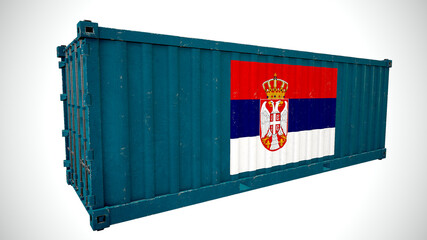 Isolated 3d rendering shipping sea cargo container textured with National flag  of Serbia.