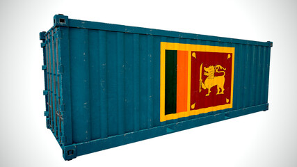 Isolated 3d rendering shipping sea cargo container textured with National flag  of Sri Lanka.