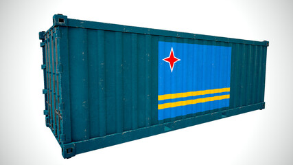 Isolated 3d rendering shipping sea cargo container textured with National flag of Aruba.