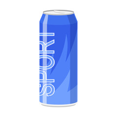 Sport drink in can vector illustration. Energy and fizzy drink, soda, water, juice, lemonade isolated on white. Beverage food