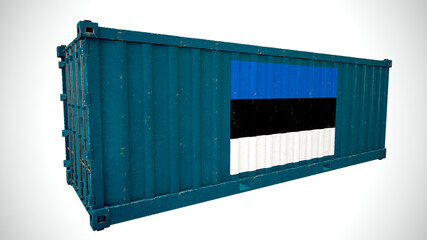 Isolated 3d rendering shipping sea cargo container textured with National Flag of Estonia.