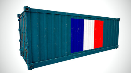 Isolated 3d rendering shipping sea cargo container textured with National Flag of France.