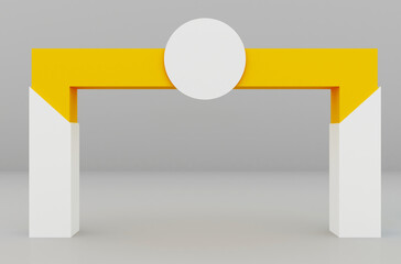 Arch design. Event arch or entrance gate mockup template of entry or welcome archway, 3D design. Event arch for sport marathon start and finish gate, exhibition or expo entrance stand frame mock up	
