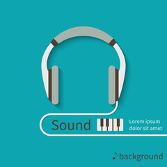 Fototapeta na wymiar Music background with headphones. Can be used as a poster, cover, banner, flyer. Vector illustration