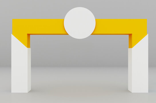 Arch design. Event arch or entrance gate mockup template of entry or welcome archway, 3D design. Event arch for sport marathon start and finish gate, exhibition or expo entrance stand frame mock up	