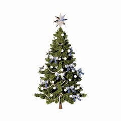 3D RENDERING OF DECORATED CHRISTMAS TREE ISOLATED ON WHITE PLAIN BACKGROUND