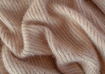 Fototapeta na wymiar The texture of a beige woolen knitted product.