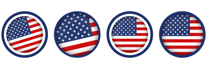Set of USA flags in modern circle style