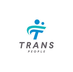 Letter T people logo with people group flat design style.
